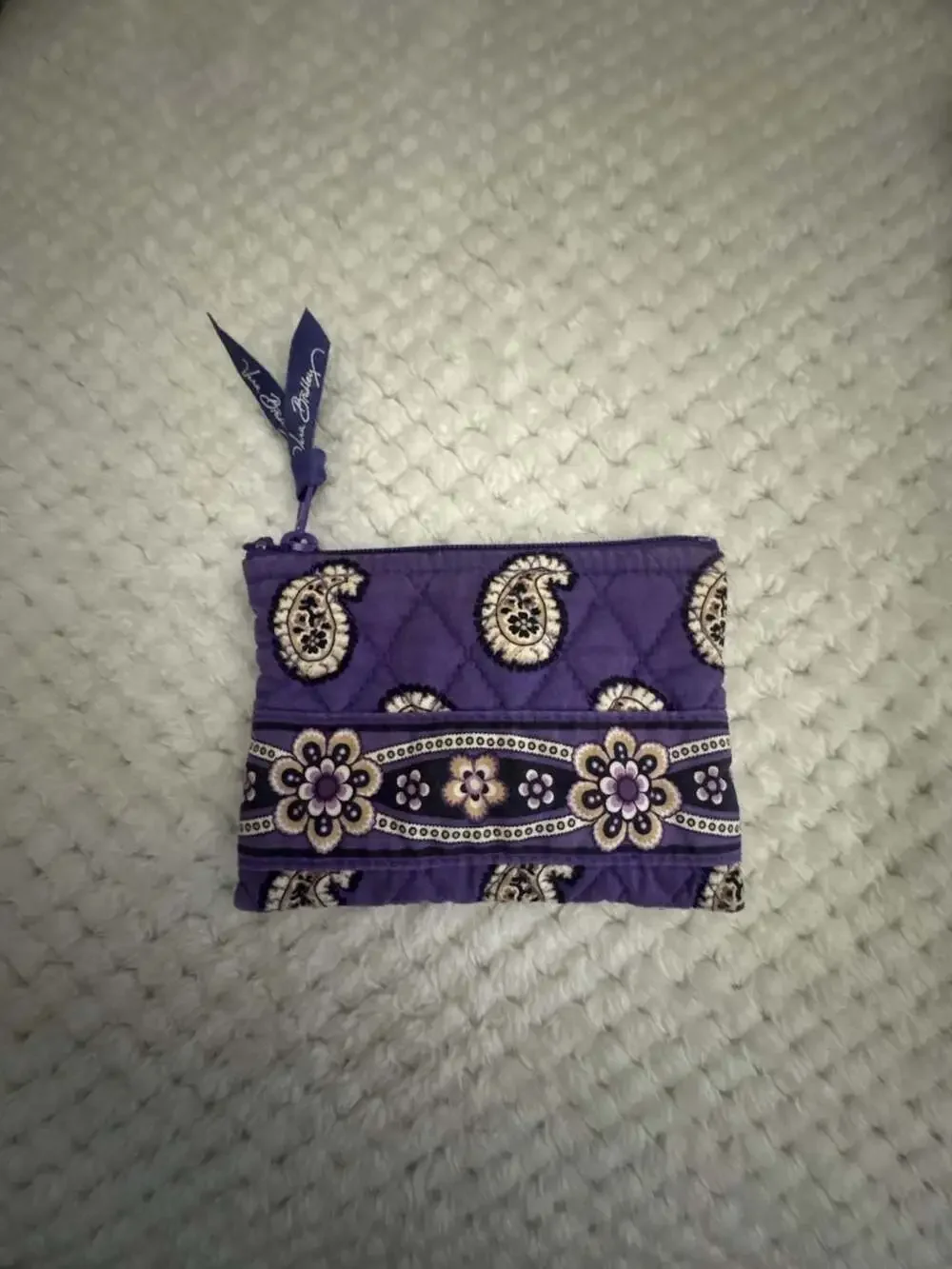Vera Bradley Quilted Purple Paisley Zip ID Case Wallet